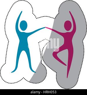 Colore gente pratica icona di ballo Illustrazione Vettoriale