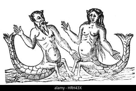 Triton e sirena, creature leggendarie Foto Stock