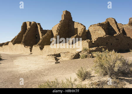 Nuovo Messico, Chaco Culture National Historical Park, Pueblo Bonito, ancestrale dei Pueblo Grande casa rovine, AD 850 A AD 1150, Patrimonio Mondiale dell UNESCO Foto Stock