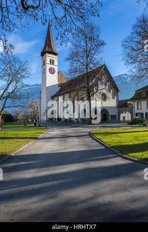 Interlake Schlosskirche, Interlaken, regione di Jungfrau, Oberland bernese, alpi svizzere, Svizzera Foto Stock