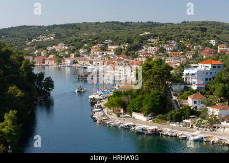 Porto di Gaios town, Paxos, Isole Ionie, isole greche, Grecia Foto Stock