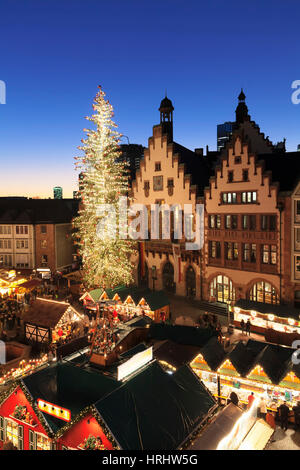 Fiera di natale a Roemer, Roemerberg square, Francoforte Hesse, Germania Foto Stock