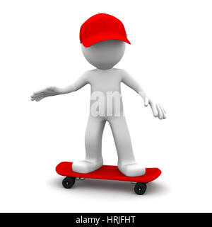 3D guidatore di skateboard. Isolato su sfondo bianco Foto Stock