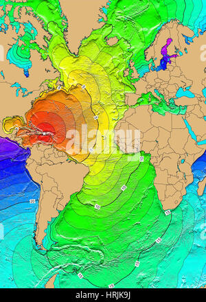 Mappa dello tsunami, Puerto Rico terremoto, 1918 Foto Stock