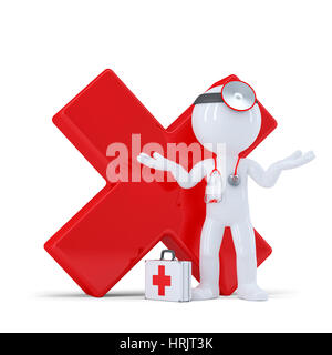 Medico con lucido rosso segno di spunta. Isolared su sfondo bianco Foto Stock