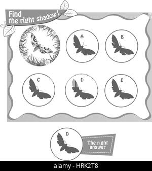 Visual gioco per bambini e adulti. Compito di trovare la giusta ombra butterfly. in bianco e nero illustrazione vettoriale Illustrazione Vettoriale