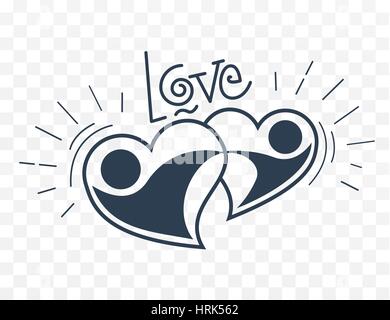 Icona di due cuori amorosi in una danza. in bianco e nero illustrazione Illustrazione Vettoriale