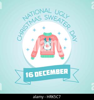 Il calendario per ogni giorno il 16 dicembre. Biglietto di auguri. Holiday - National brutto maglione di Natale al giorno. Icona di stile lineare Illustrazione Vettoriale