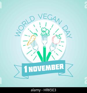 Calendario per ogni giorno per il mese di novembre 1. Biglietto di auguri. Holiday - world vegan day. Icona di stile lineare Illustrazione Vettoriale