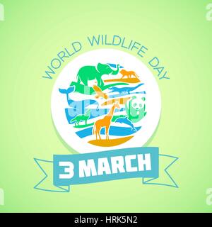 Calendario per ogni giorno il 3 marzo. Biglietto di auguri. Holiday - World Wildlife giorno. Icona di stile lineare Illustrazione Vettoriale
