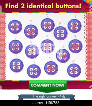 Visual gioco per bambini. Attività: Trovare 2 pulsanti identici Illustrazione Vettoriale