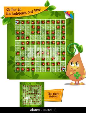 Giochi di raccolta. Visual gioco per bambini. Attività: raccogliere tutti i ladybugs una linea! Abbina 3 elementi di gioco Illustrazione Vettoriale