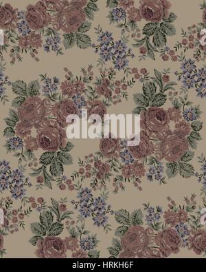 Seamless pattern ricamato. Lussuoso rose , colori vintage. Illustrazione Vettoriale