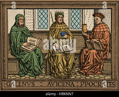 Galen, Avicenna e Ippocrate Foto Stock