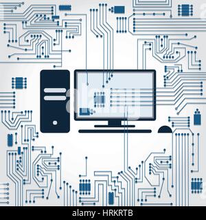 Il circuito elettronico di collegamento di sfondo per lo schermo del PC. Illustrazione Vettoriale