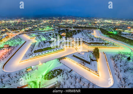 Hakodate, Giappone a Fort Goryokaku in inverno. Foto Stock