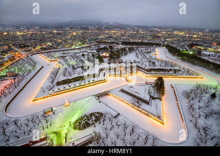 Hakodate, Giappone a Fort Goryokaku in inverno. Foto Stock