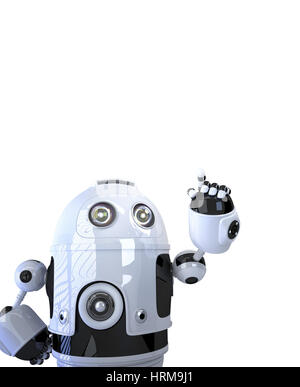 Robot rivolti a qualcosa. Isolato su sfondo bianco Foto Stock
