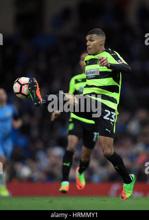 Huddersfield Town Collin Quaner durante la Emirates FA Cup, Quarto Replay finale corrisponde all'Etihad Stadium e Manchester Foto Stock