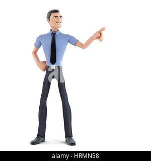 3d imprenditore rivolta verso l'alto. Isolato su bianco. Contiene il percorso di clipping Foto Stock