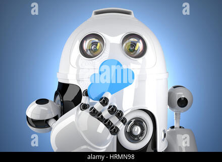 Robot in 3d con il cloud computing symbol. Concetto Tchnology. Percorso Containsclipping Foto Stock