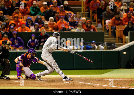 Clemson, SC, Stati Uniti d'America. 3 Mar, 2017. Gamecocks infielder LT Tolbert (11) collega nel NCAA Baseball match a Doug Kingsmore Stadium di Clemson, SC. (Scott Kinser/Cal Sport Media) Credito: csm/Alamy Live News Foto Stock