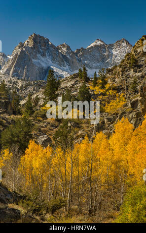 Immagine Montaggio picco Haeckel, Mount Wallace, caduta delle foglie nel lago Sabrina bacino evoluzione nella regione, John Muir Wilderness, Sierra Nevada, in California Foto Stock