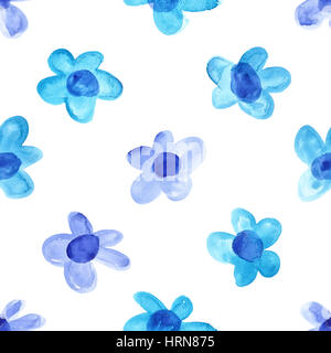 Blue semplice acquerello fiori isolate su uno sfondo bianco - modello senza giunture Foto Stock