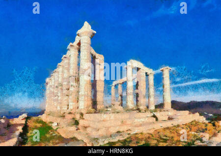 Tempio di Poseidone a Capo Sunio, Grecia Foto Stock