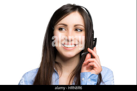 Sorridente operatore di call center Foto Stock