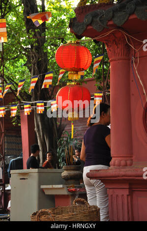 HO CHI MINH, VIETNAM - 18 febbraio 2013: la Pagoda dell'Imperatore di Giada, noto anche come Tartaruga Pagoda fu costruito dai Cinesi Tao comunità nel 1909 Foto Stock