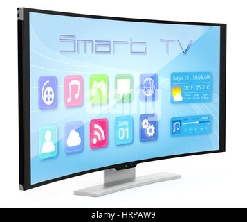 Una porzione curva smart tv, con le app schermo (3d rendering) Foto Stock