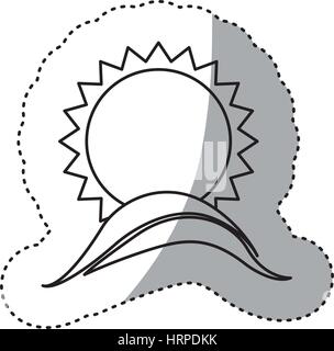 Contorno monocromatica adesivo con sole sulle onde del mare Illustrazione Vettoriale