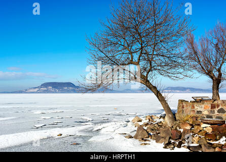 Il lago di Balaton in inverno, Ungheria Foto Stock
