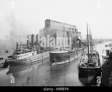 Great Northern ascensore e navi cargo, Buffalo, New York, Stati Uniti d'America, Detroit Publishing Company, 1900 Foto Stock