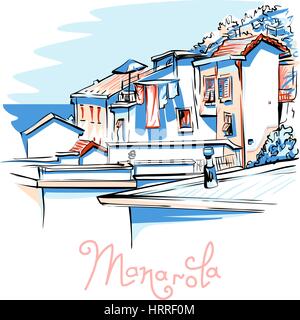 Vettore case colorate a Manarola, Liguria, Italia Illustrazione Vettoriale