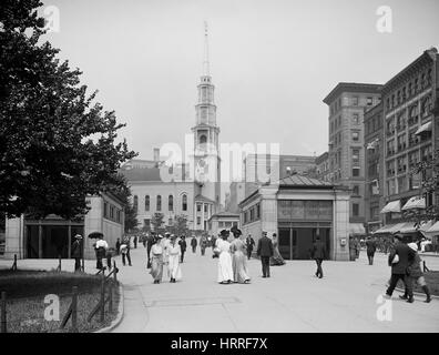 Park Street Chiesa e Tremont Street Mall, Boston, Massachusetts, USA, Detroit Publishing Company, 1906 Foto Stock