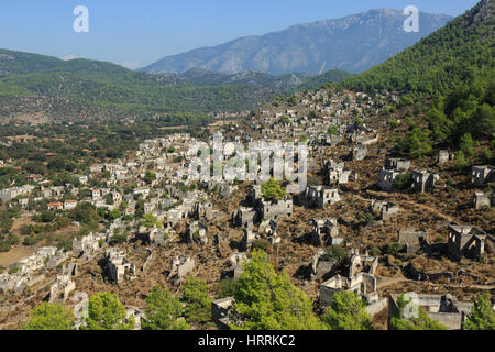 Le rovine di Kayakoy, Kaya valley, Turchia Foto Stock