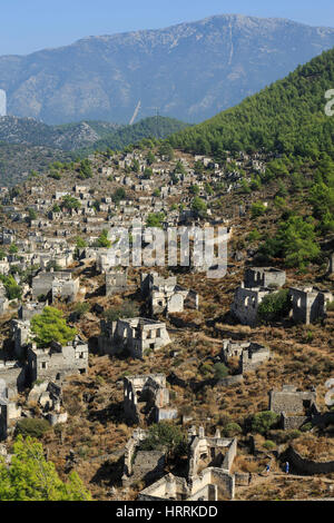 Le rovine di Kayakoy, Kaya valley, Turchia Foto Stock