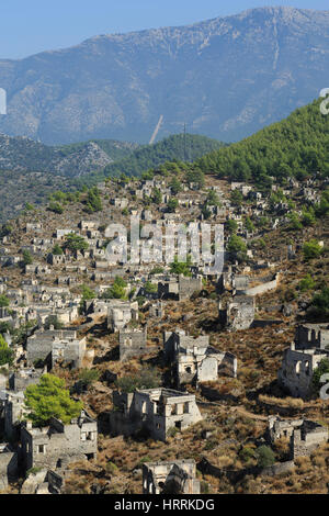 Le rovine di Kayakoy, Kaya valley, Turchia Foto Stock