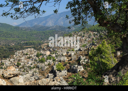 Le rovine di Kayakoy, Kaya valley, Turchia Foto Stock