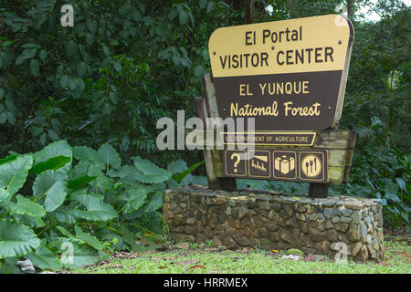 Ingresso SIGN EL PORTAL RAIN FOREST CENTER El Yunque National Forest RIO GRANDE PUERTO RICO Foto Stock