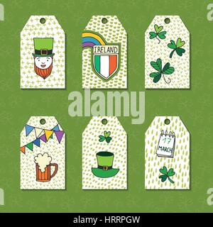 San Patrizio simboli tradizionali raccolta. Set di saluto e i biglietti di invito. Illustrazione Vettoriale