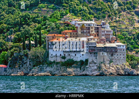 Vista panoramica di Gregoriou monastero sul Monte Athos, Grecia Foto Stock