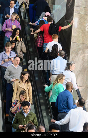 Scale mobili nel giardino d'inverno al posto di Brookfield, NYC, STATI UNITI D'AMERICA Foto Stock