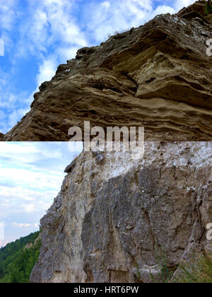 Le rocce su sfondo cielo. collage di due immagini Foto Stock