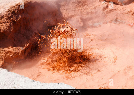 Red Spouter nella Bassa Geyser Basin errupting, il Parco Nazionale di Yellowstone, STATI UNITI D'AMERICA Foto Stock