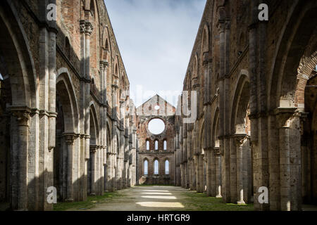 Abbazia di San Galgano, Toscana, Italia, luce naturale Foto Stock