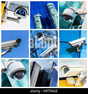 Collage di una telecamera di sicurezza e video urbano Foto Stock