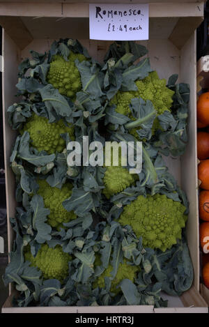 La frutta e la verdura romanesco di stallo broccoflower Foto Stock